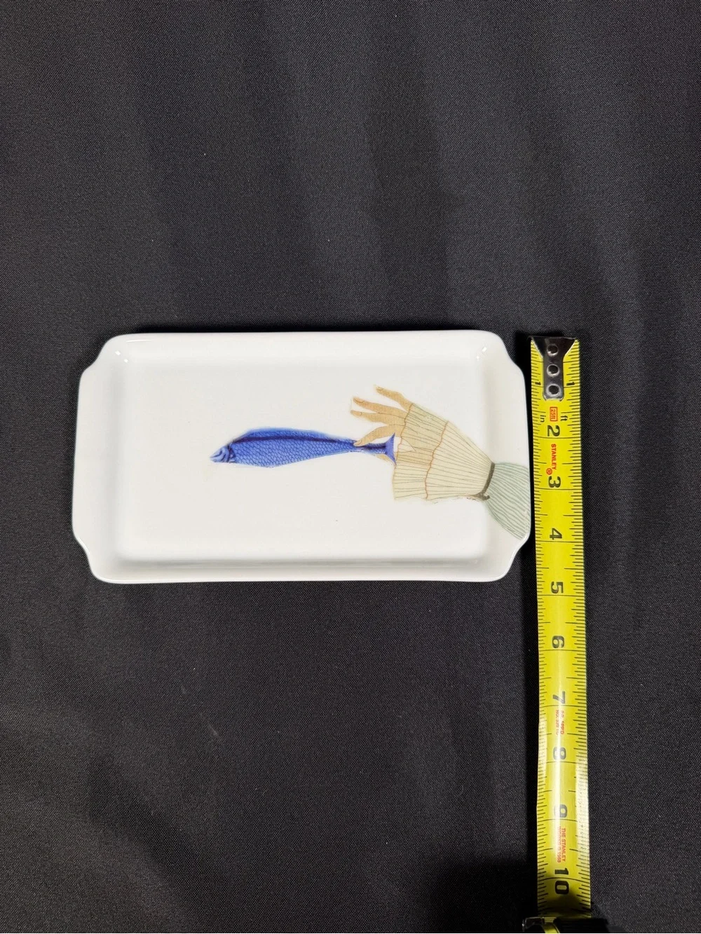 White Porcelain Serving Tray with Blue Fish Accent
